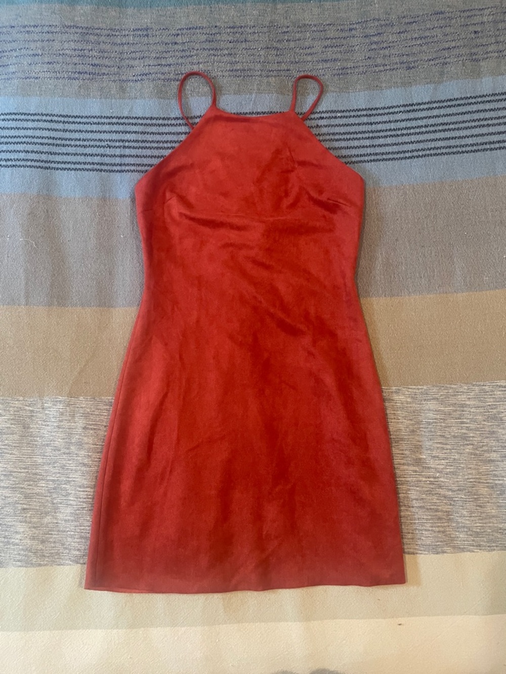Farrow Red Faux Suede Adjustable Halter Mini Dress